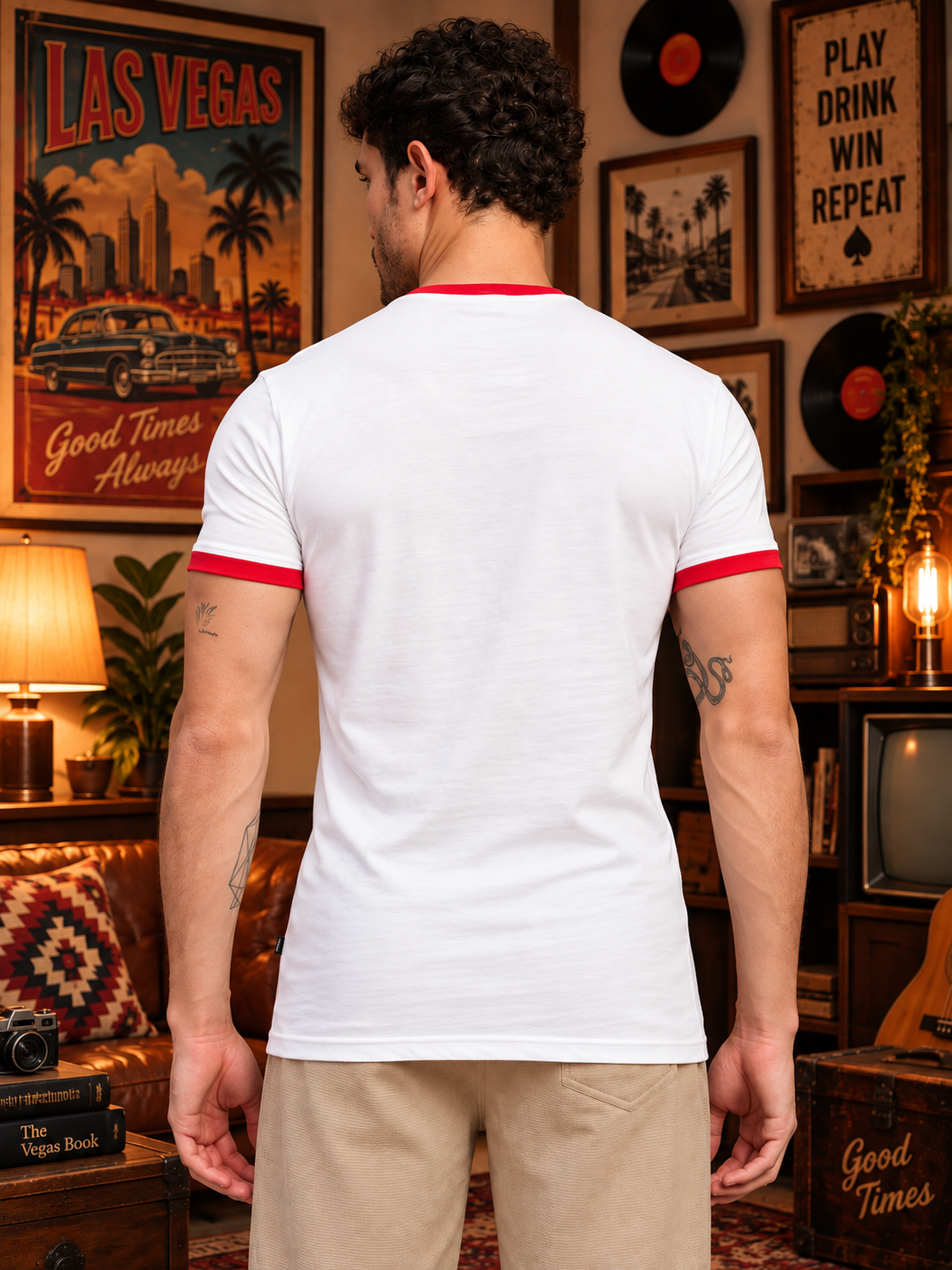 LAS VEGAS GRAPHIC RINGER T-SHIRT WHITE