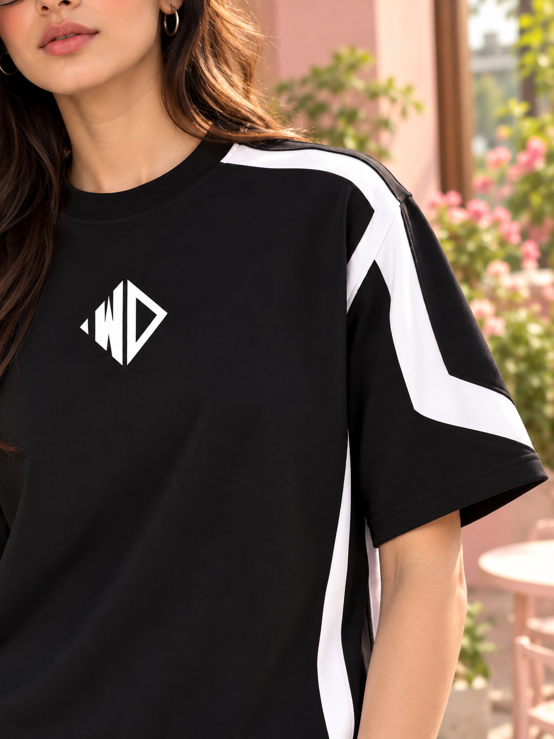 WOMEN RUGBY OVER-SIZED T-SHIRT BLACK WHITE