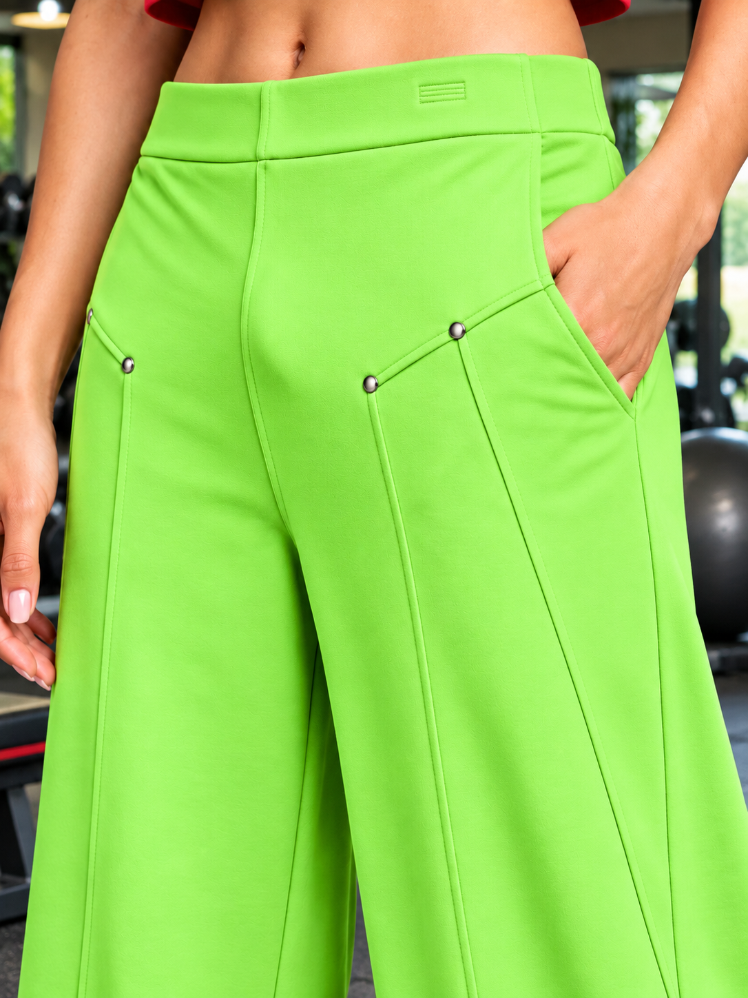 WOMEN METALLIC HARDWARE ACCENT JOGGERS NEON GREEN