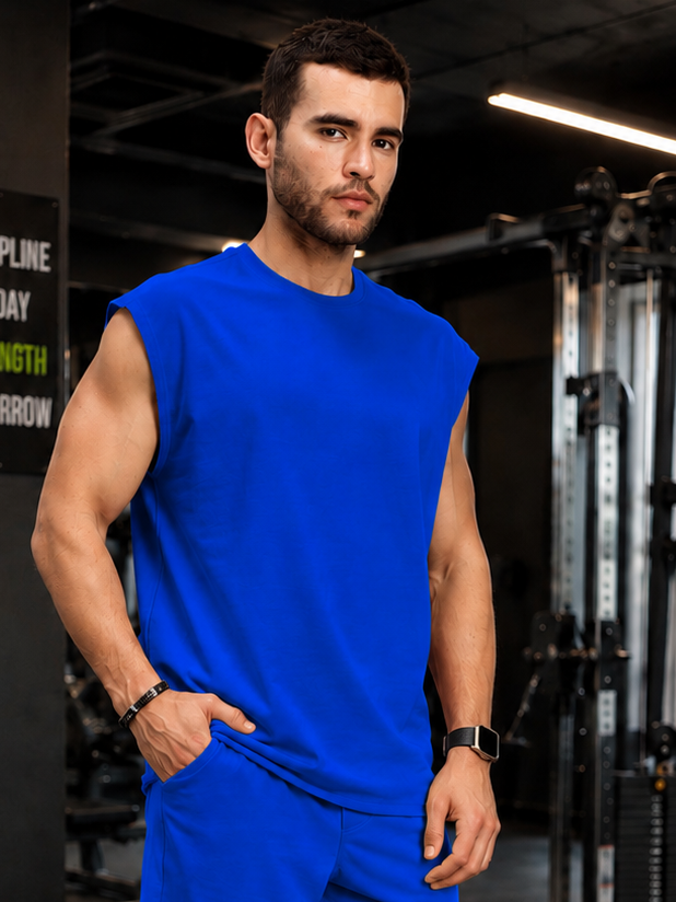 DRIVE MONOCHROME SLEEVELESS T-SHIRT ROYAL BLUE