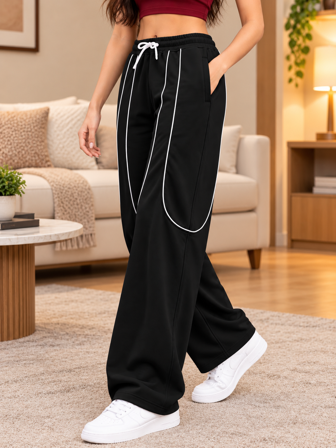 WOMEN DRAWSTRING FIT JOGGERS BLACK