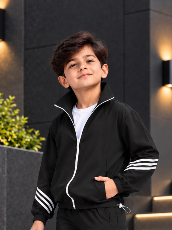 STREETWEAR THREE STRIPE JACKET FOR BOYS GIRLS BLACK