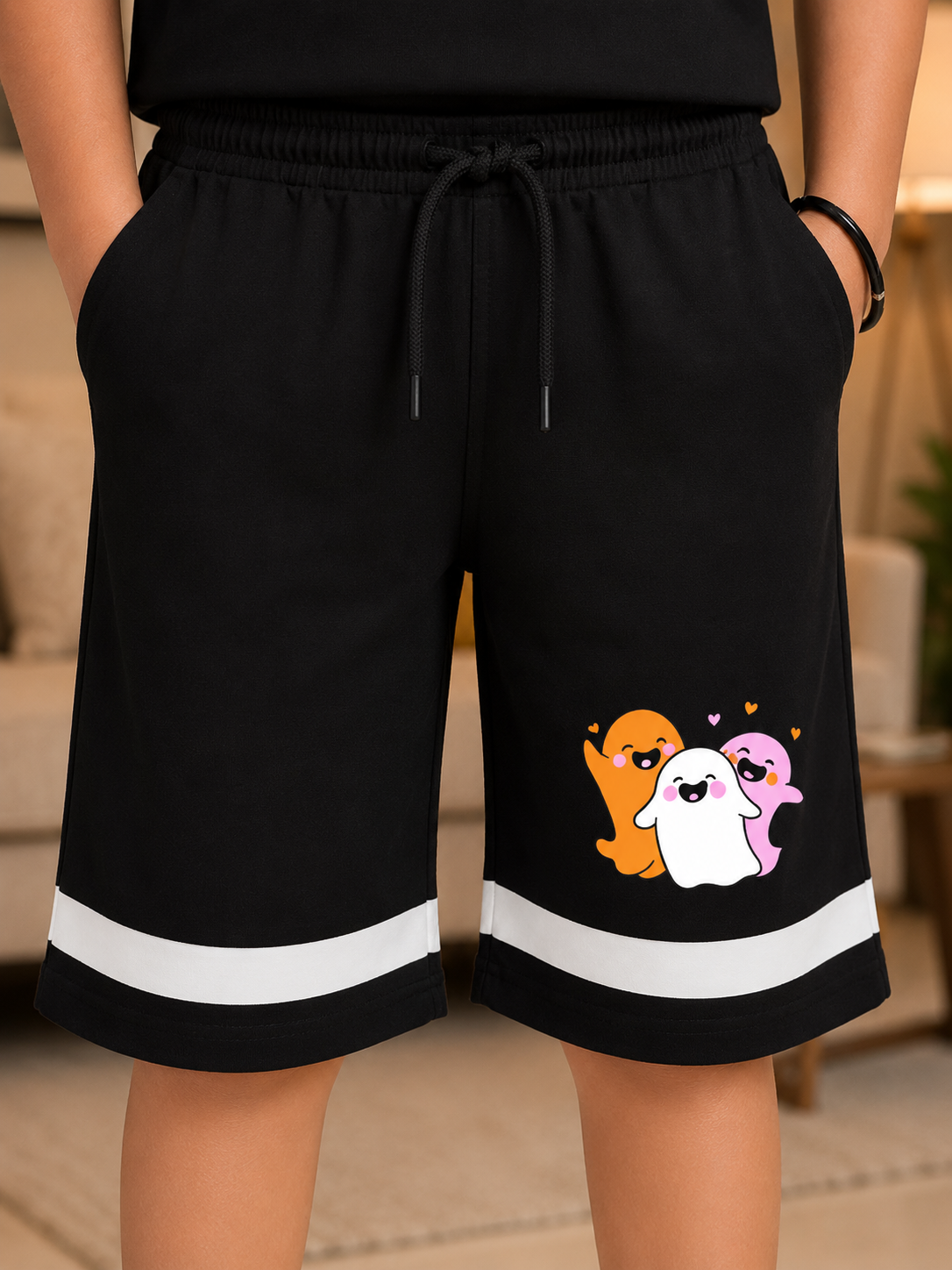 HALLOWEEN GRAPHIC PRINT SHORTS FOR BOYS GIRLS BLACK