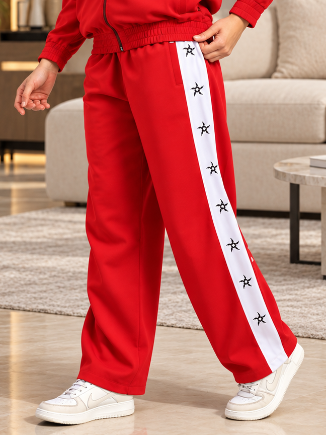 WOMEN MATCHING LOOSE RELAXED JOGGER RED WHITE