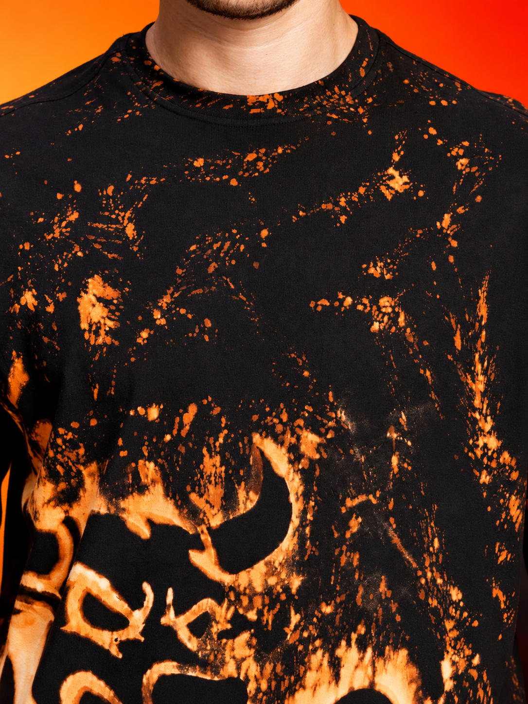 DEVIL BLEACH DYE OVERSIZED T-SHIRT BLACK ORANGE