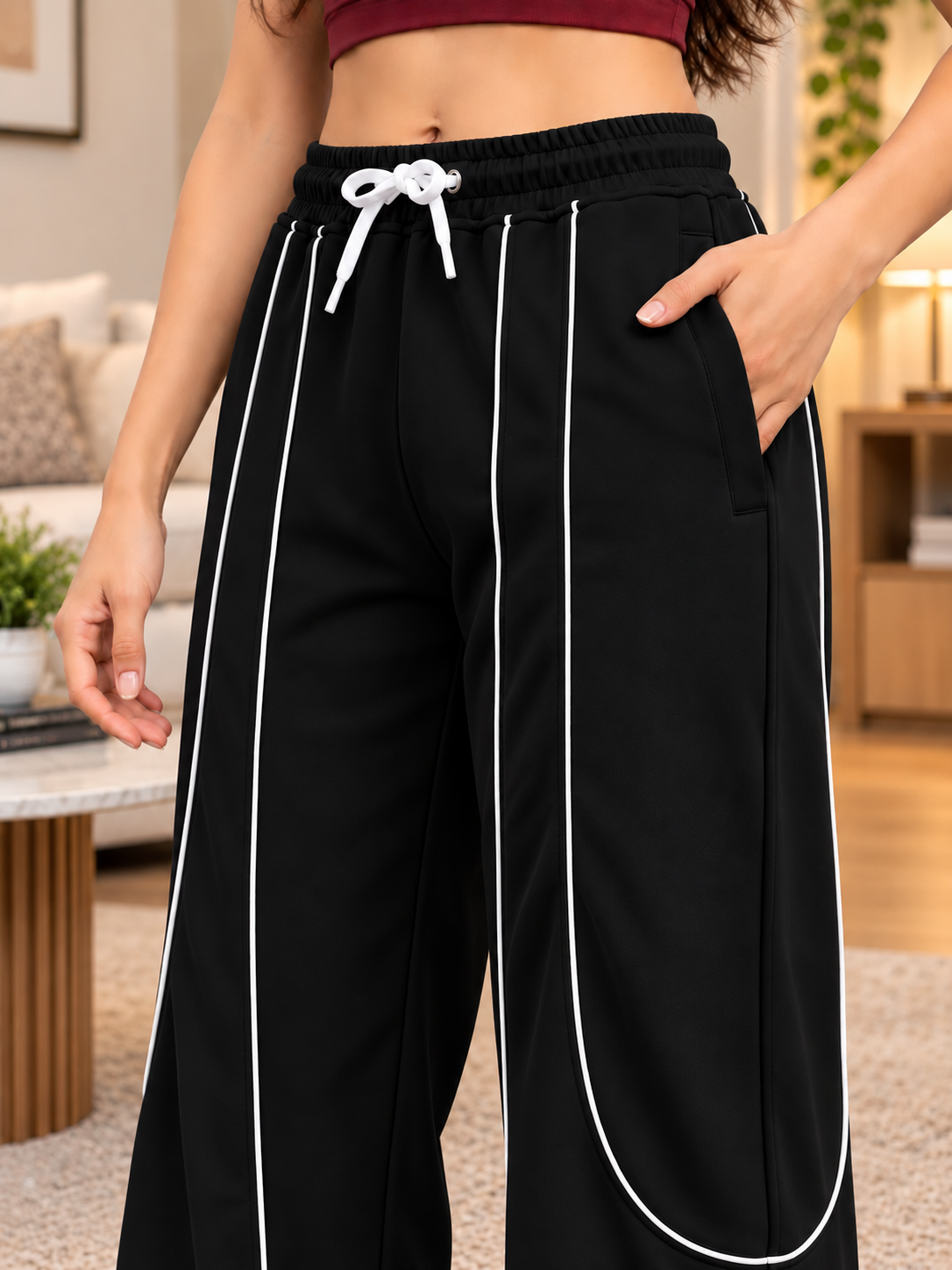 WOMEN DRAWSTRING FIT JOGGERS BLACK