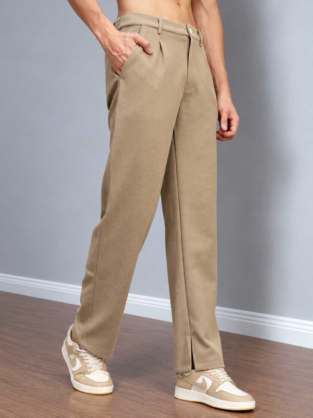 WAFFLE KNIT RELAXED FIT PANTS BEIGE