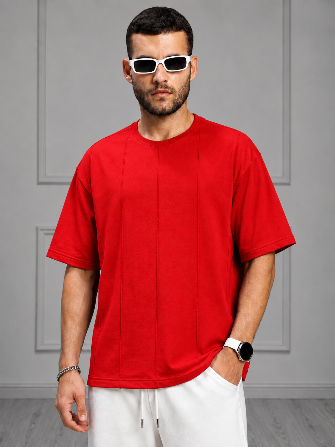 BOXY FIT PANELS OVERSIZED T-SHIRT RED
