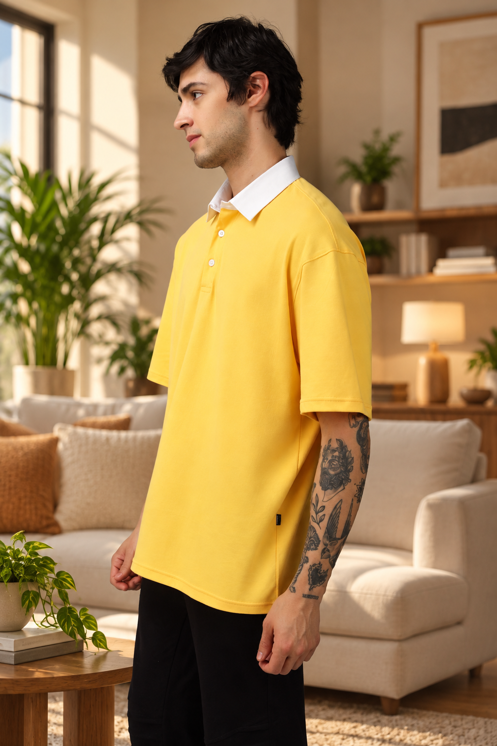 OVERSIZED POLO HALF SLEEVES T-SHIRT YELLOW