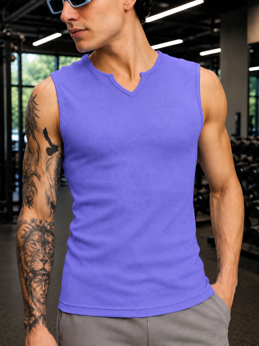SLEEVELESS WORKOUT COTTON T-SHIRT PURPLE