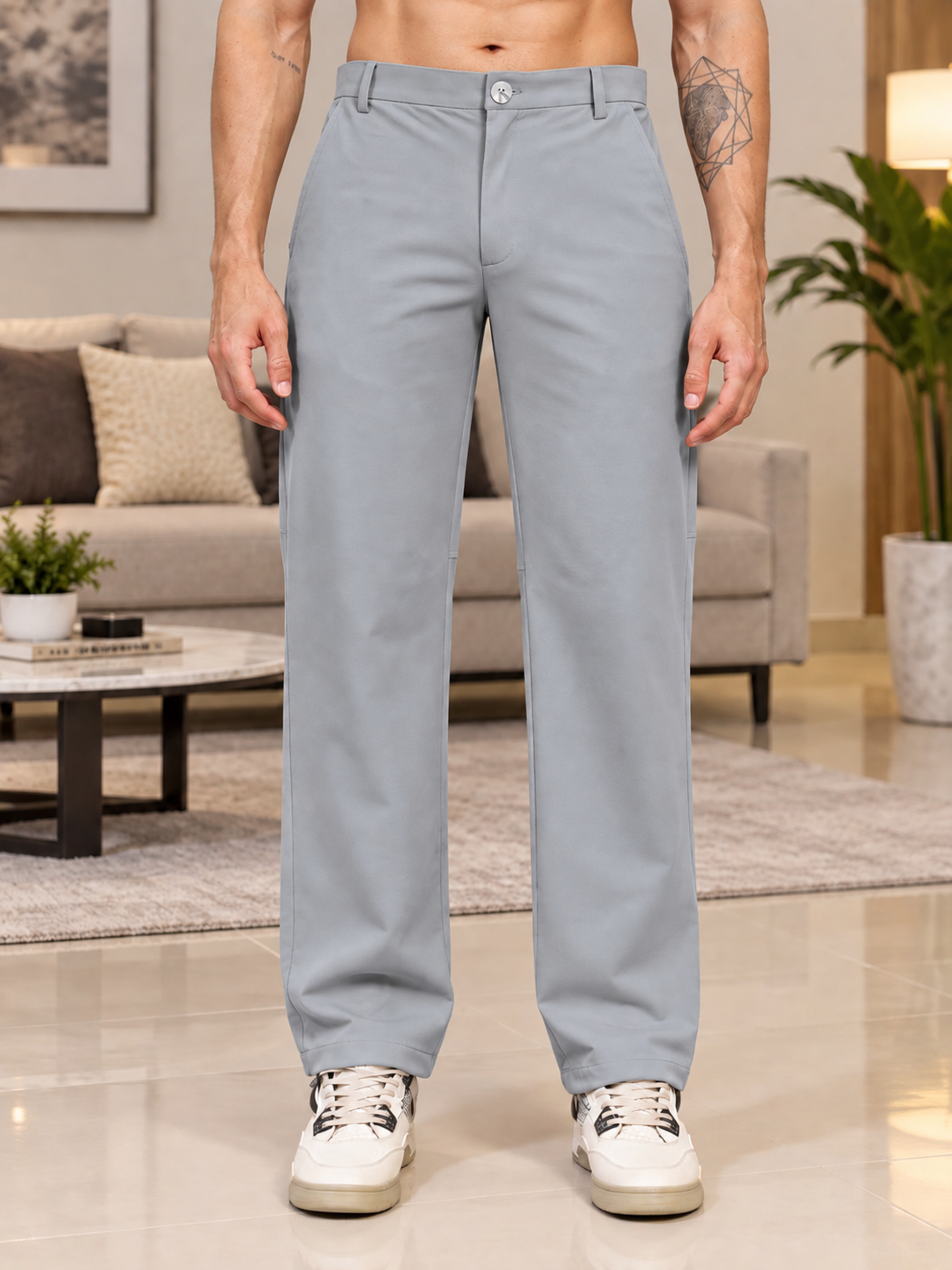 STRETCH STRAIGHT CASUAL PANTS BLUE