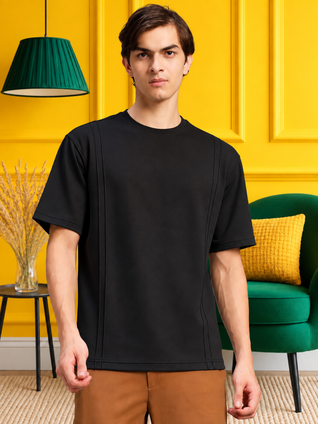 PANEL OVERSIZED CREW T-SHIRT BLACK