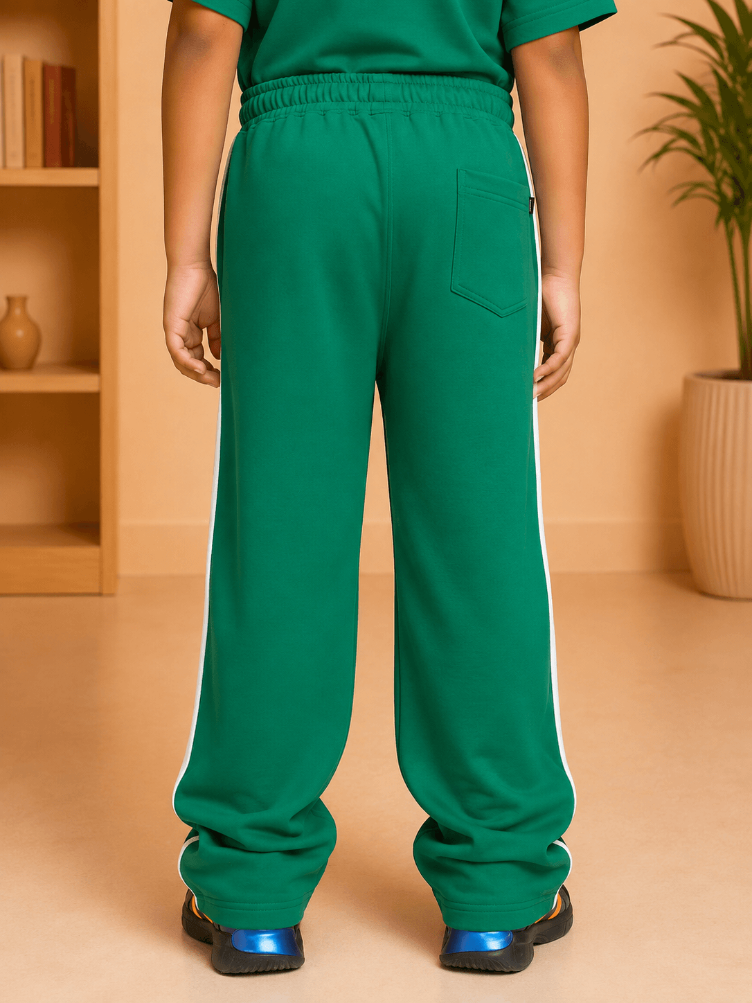 Kids Roster Jogger for Boys Girls Green White back view showcasing vibrant green color and modern design.