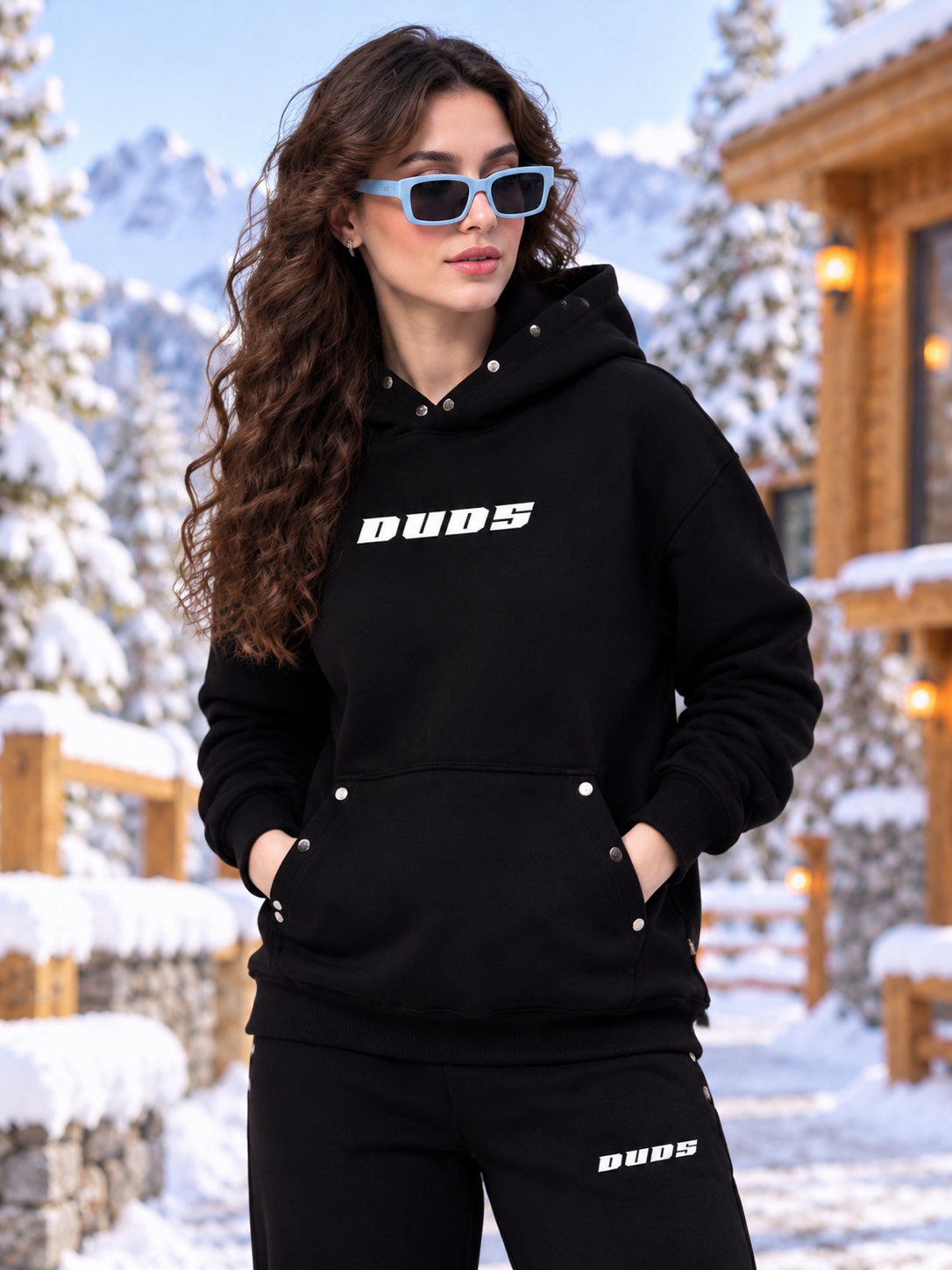 WOMEN RIGID COTTON FLEECE CO-ORD BLACK
