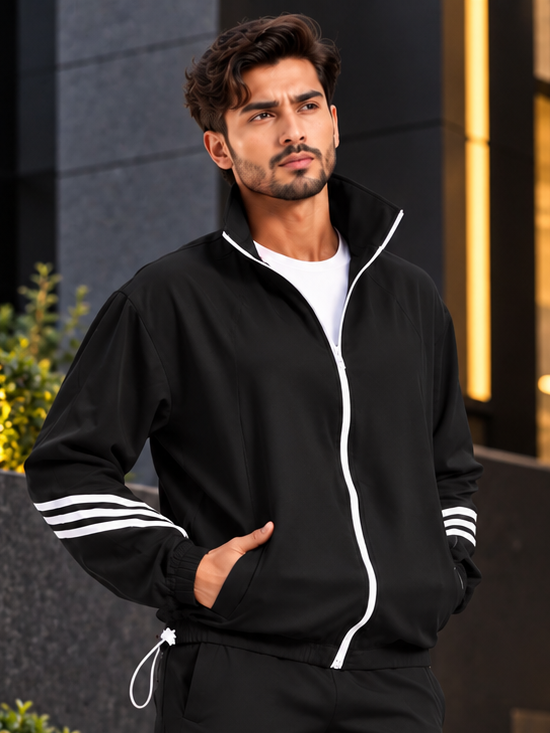 STREETWEAR THREE STRIPE JACKET FULL ZIPPER BLACK