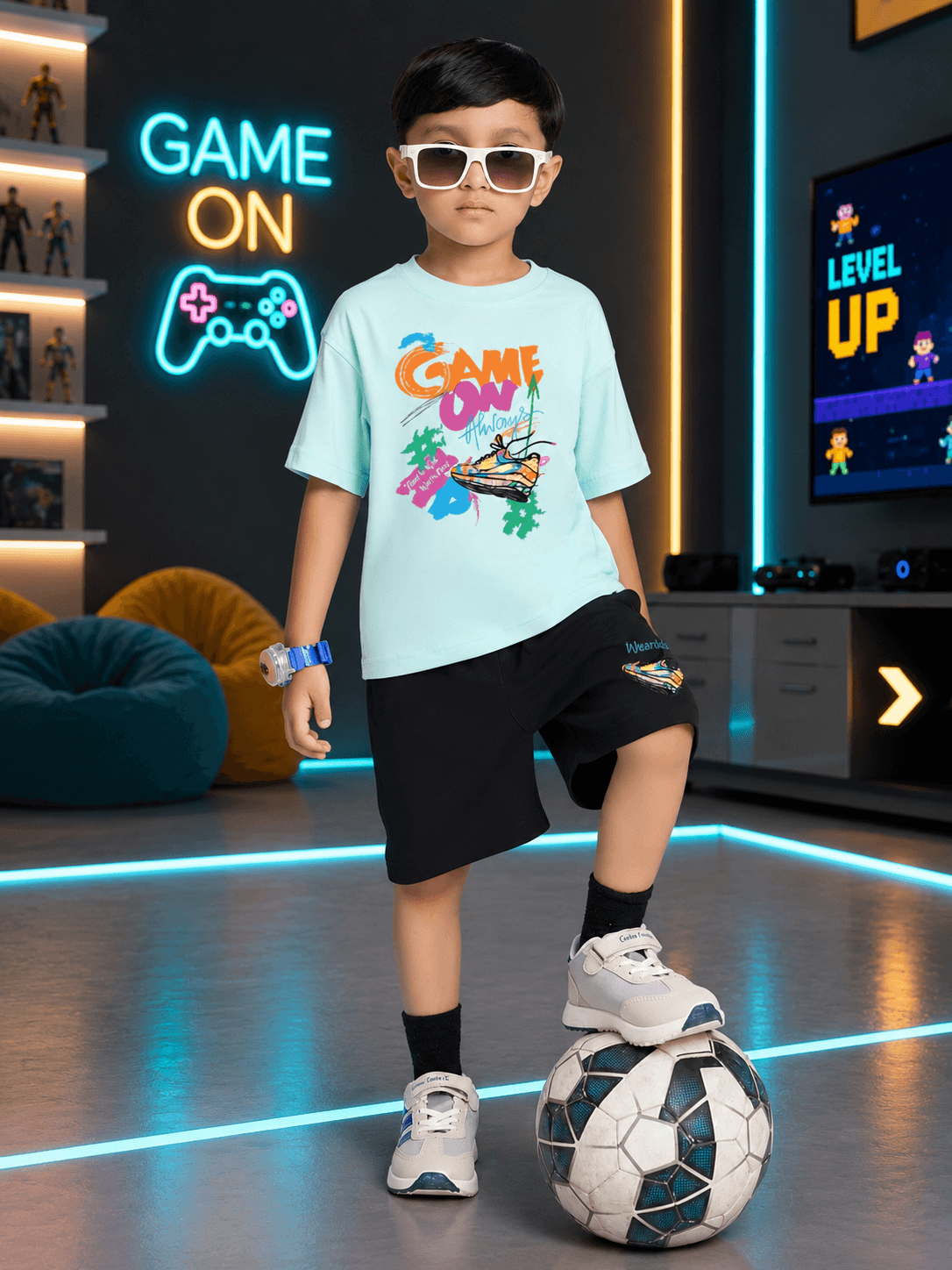 ICE MINT GAME CO-ORD SET FOR BOYS GIRLS SKY BLUE BLACK