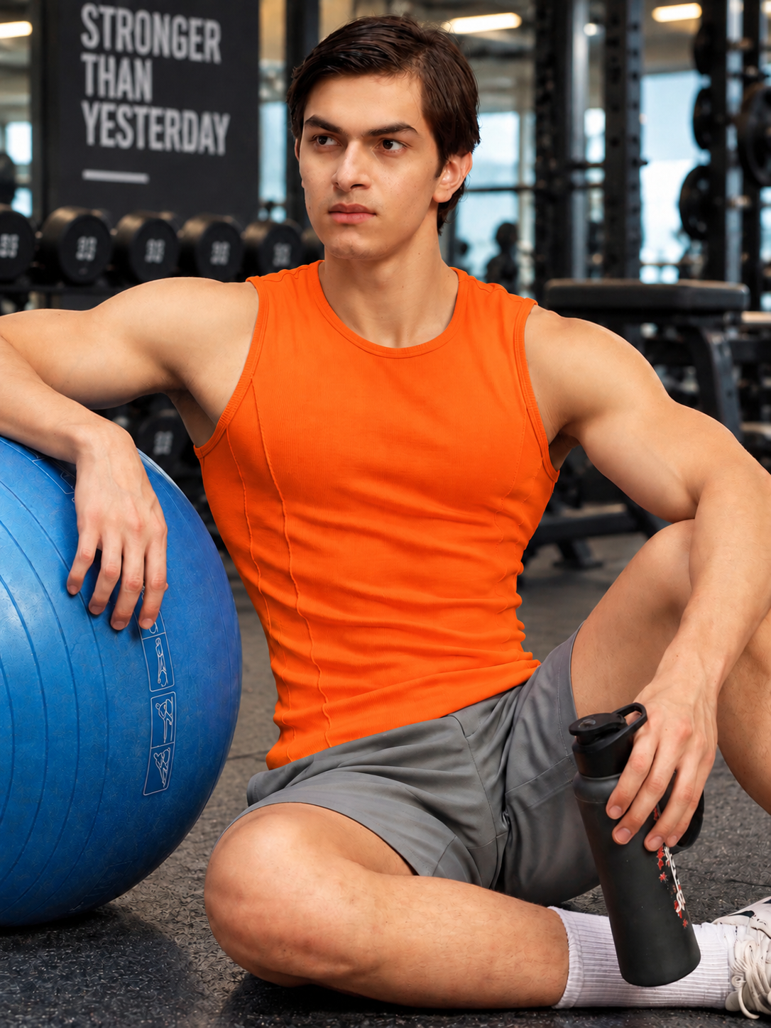 SLEEVELESS TANK GYM T-SHIRT ORANGE
