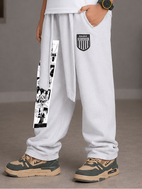 CHILL JOGGER FOR BOYS GIRLS WHITE stylish kids joggers with relaxed fit and graphic details.