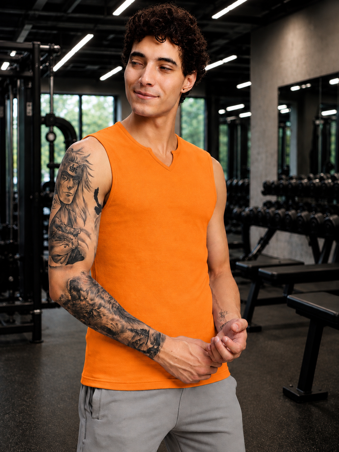 SLEEVELESS WORKOUT COTTON T-SHIRT ORANGE