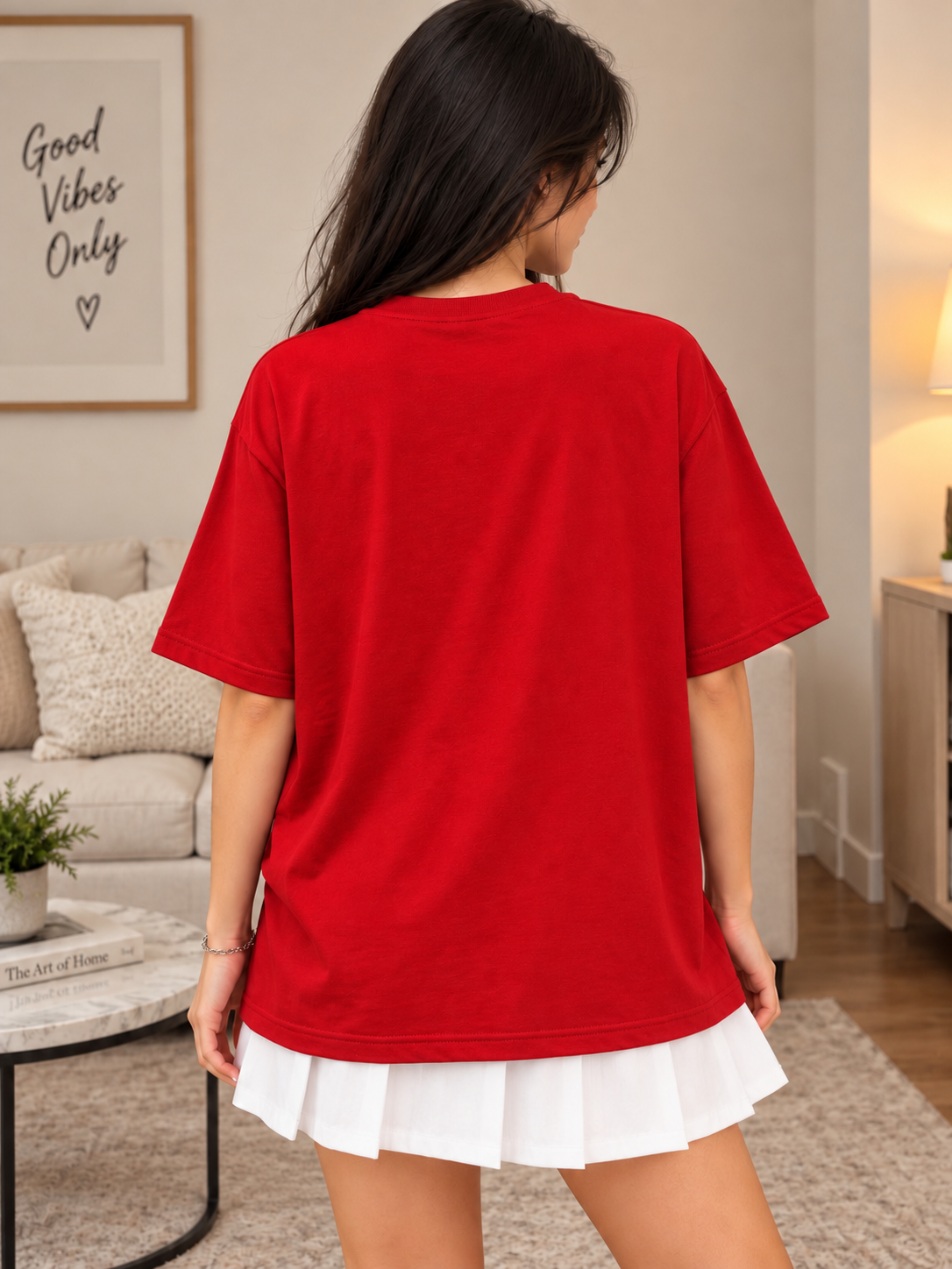 WOMEN BOXY FIT PANELS OVERSIZED T-SHIRT RED