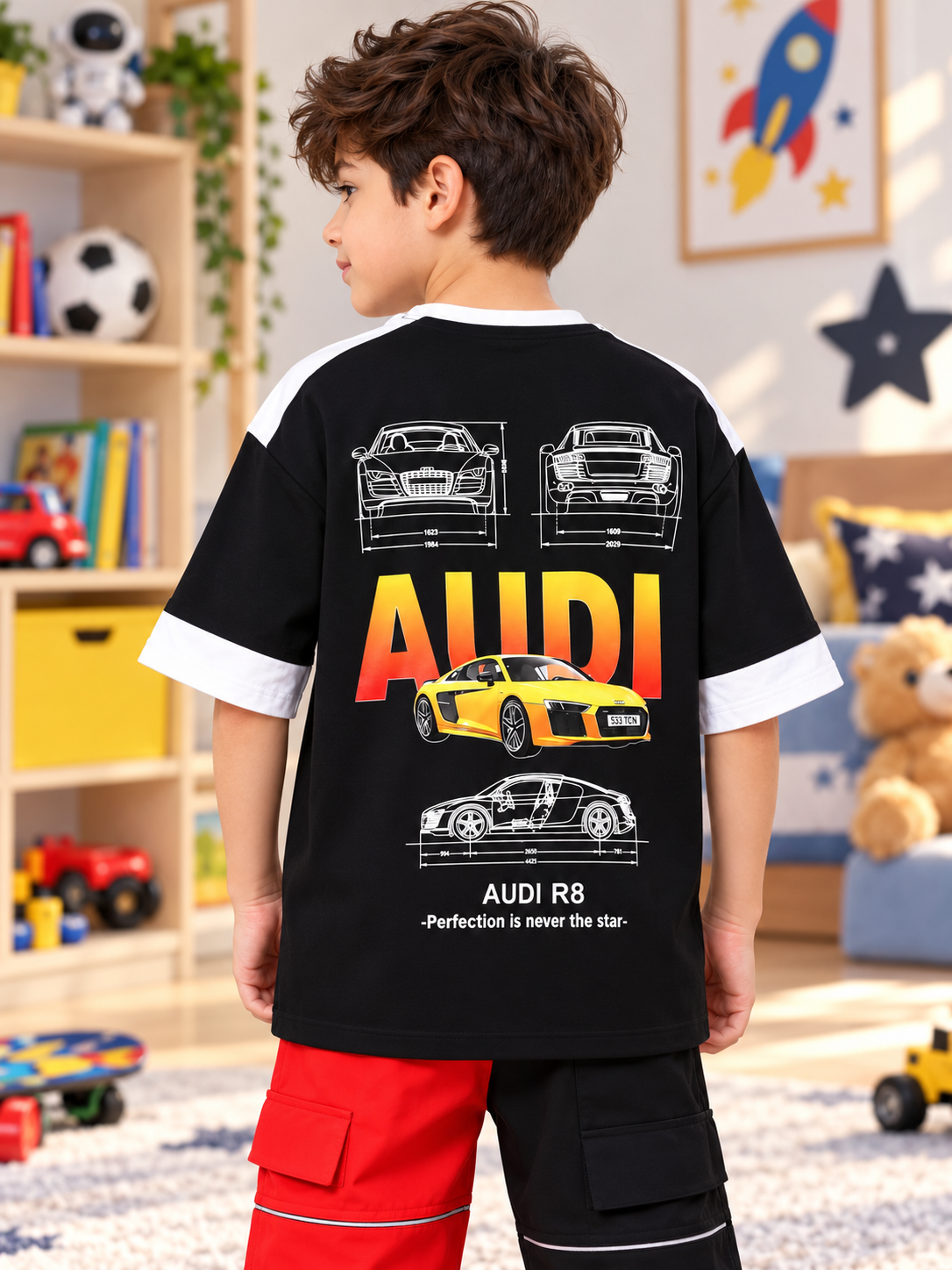 AUDI R8 OVERSIZED T-SHIRT FOR BOYS GIRLS BLACK