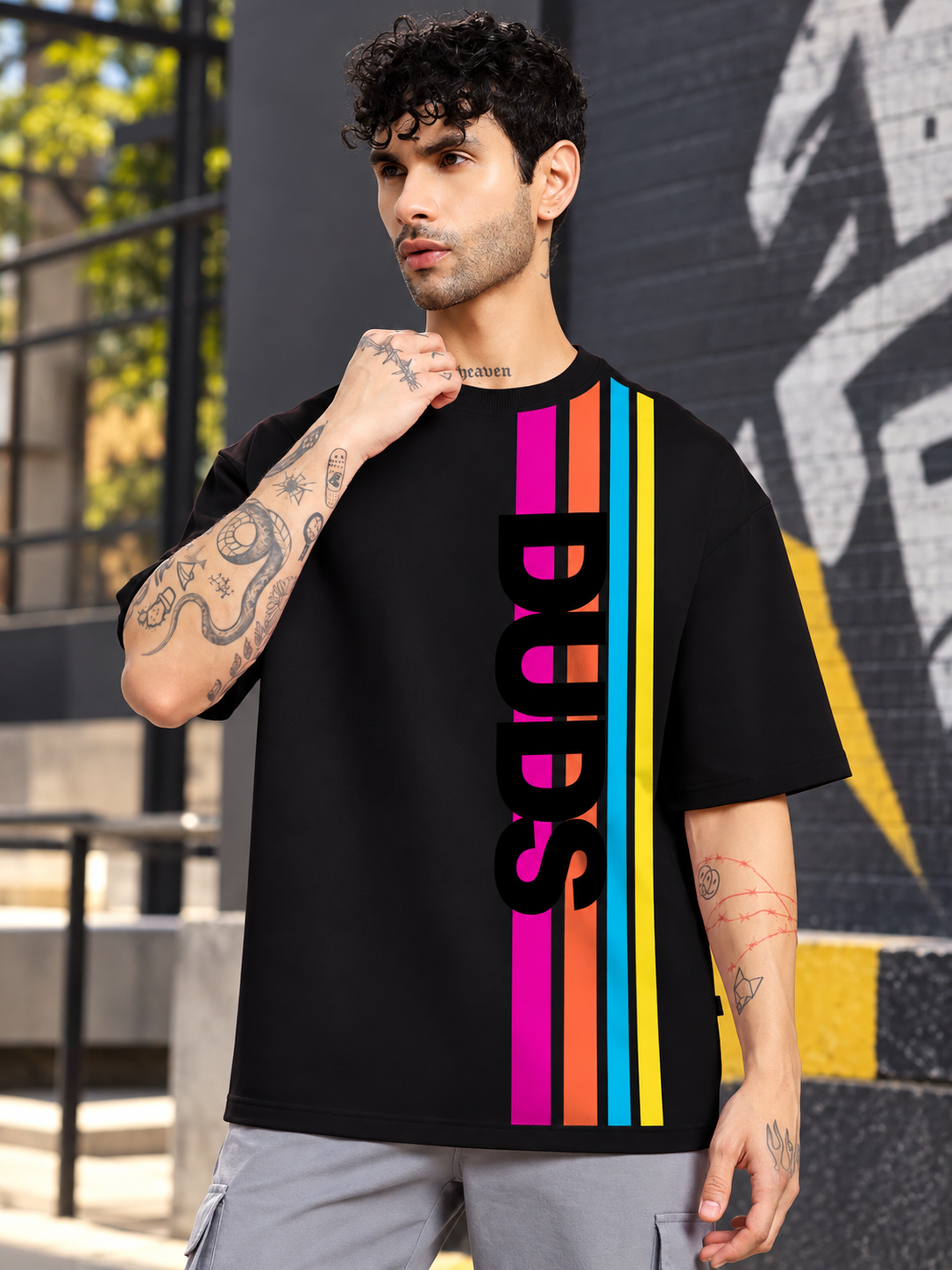 RETRO STRIPES OVERSIZED T-SHIRT BLACK
