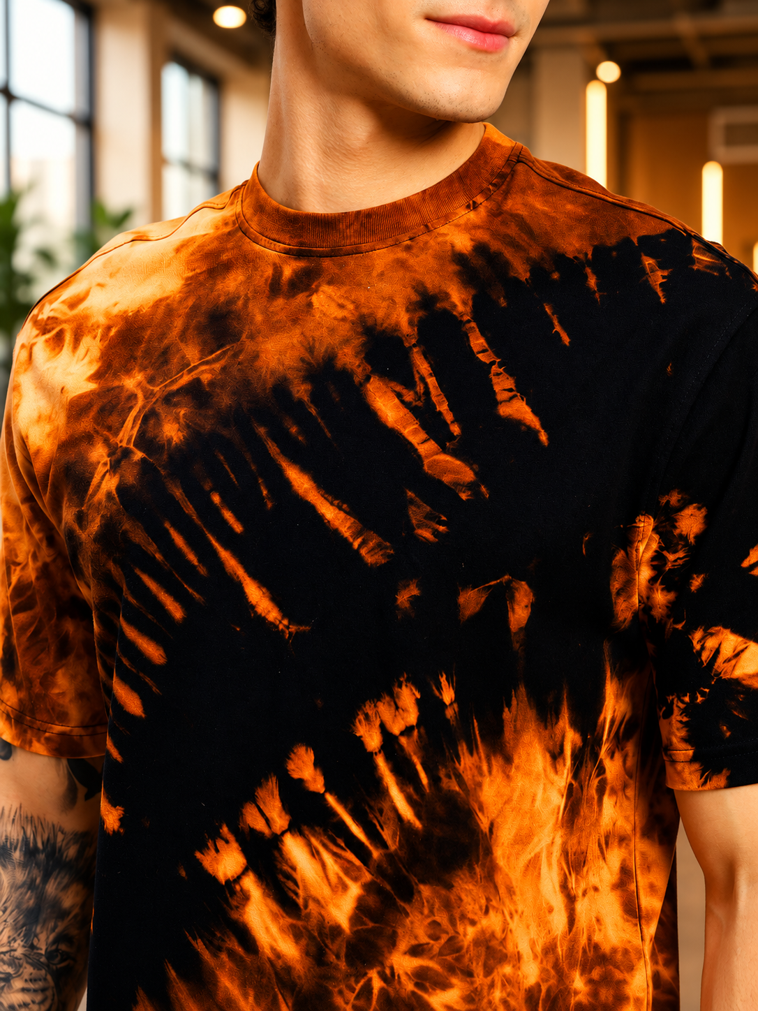 SOLAR TIE-DYE T-SHIRT BLACK FIRE ORANGE
