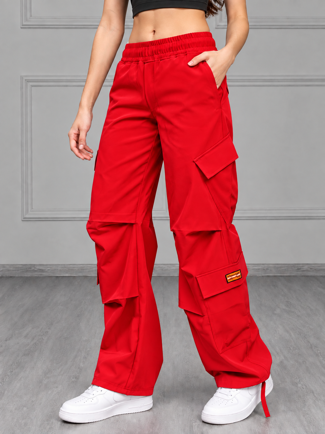 WOMEN TACTICAL FIT MULTI POCKET CARGO PANTS RED