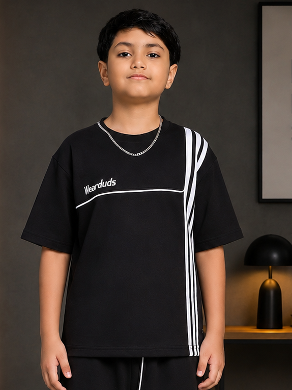 YOUTH CONTREST PIPING T-SHIRT FOR BOYS GIRLS BLACK