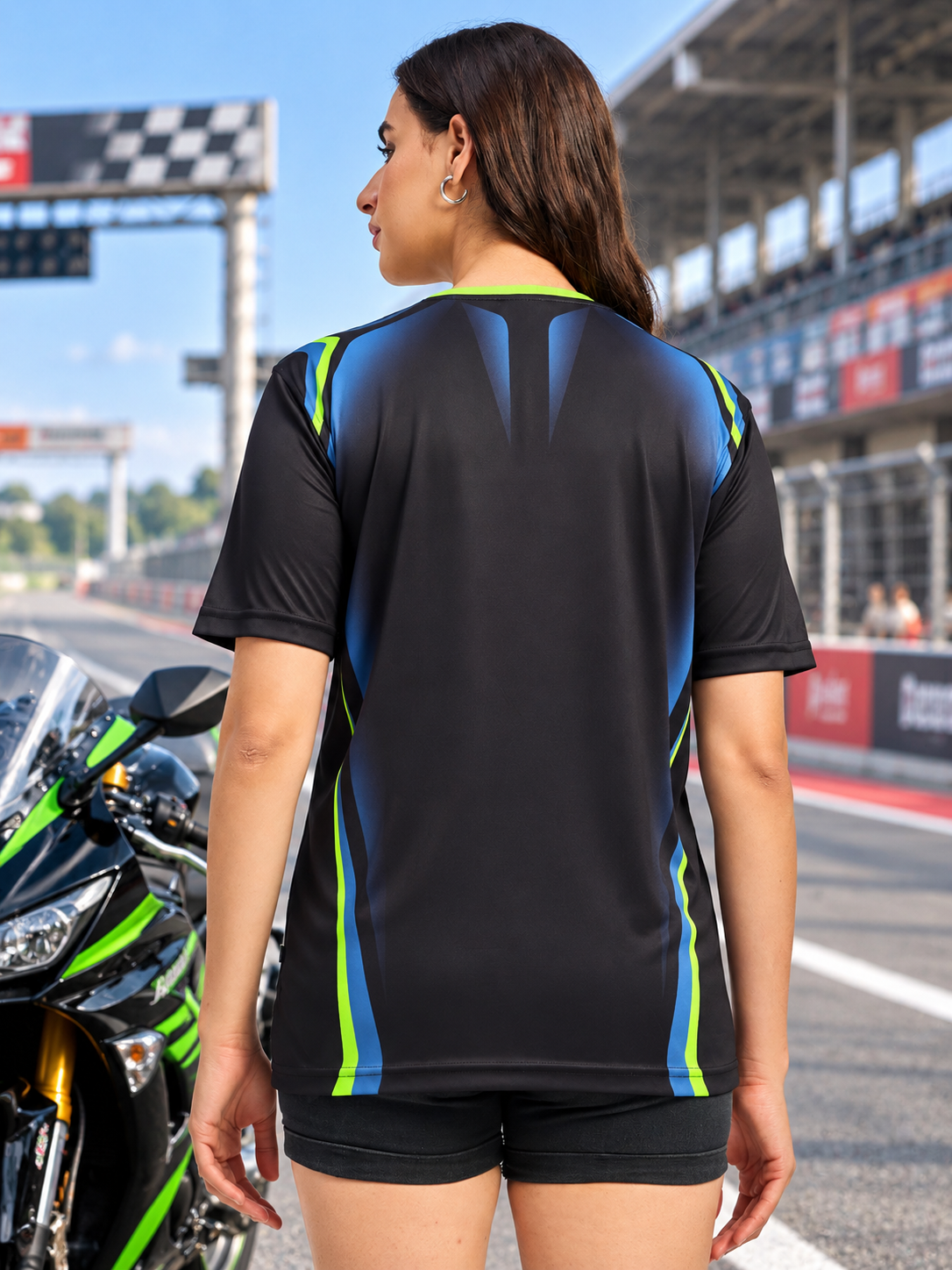 WOMEN SLEEVE RACING GRAPHIC T-SHIRT BLACK