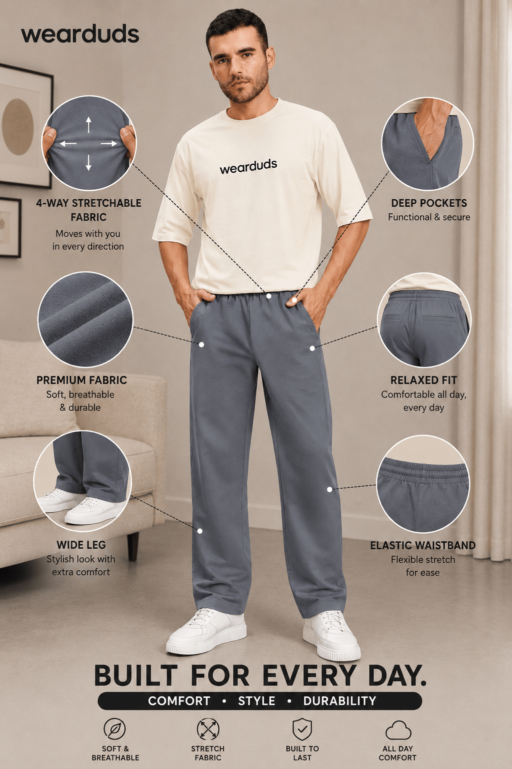 ATHLETIC DRESS TRACK TROUSERS GREY worn by a model showcasing their versatile style and comfort features.