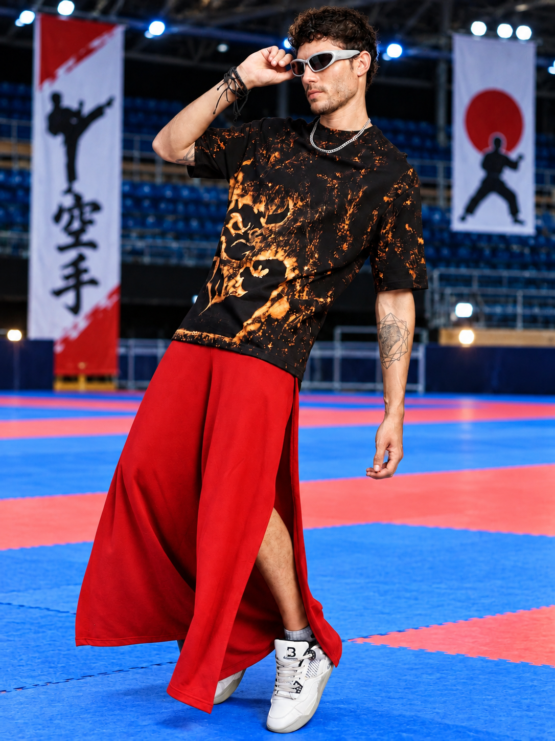 WIDE LEG FLOWY LOUNGE JOGGERS RED