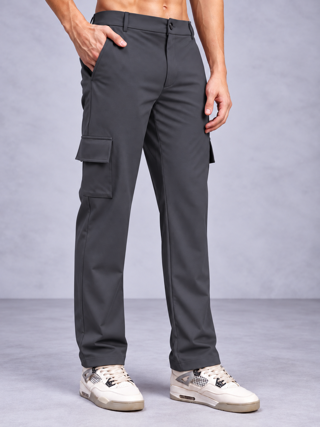 BELT LOOPS CARGO TROUSERS GREY