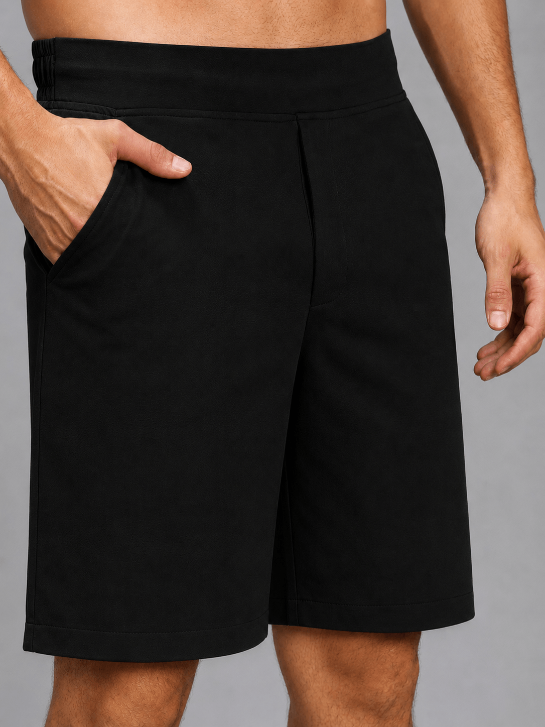 SMART CASUAL TOBACCO REGULAR SHORTS BLACK showcased in a close-up view, highlighting the relaxed fit and black fabric.
