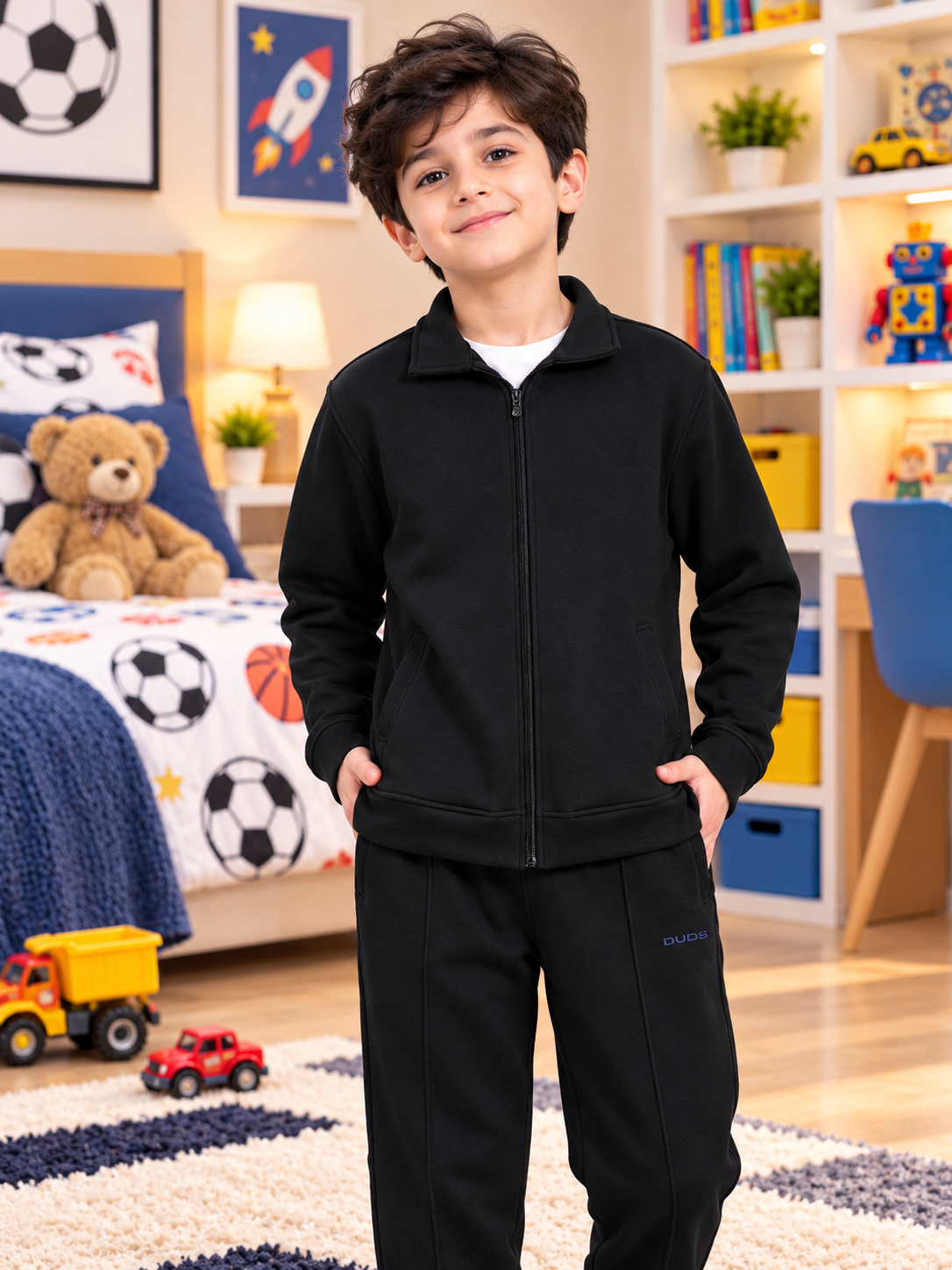 SHAGGY FLEECE JACKET FOR KIDS BLACK