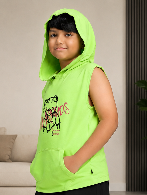 CYBER LIME GRAPHIC HOODED T-SHIRT FOR BOYS GIRLS NEON GREEN
