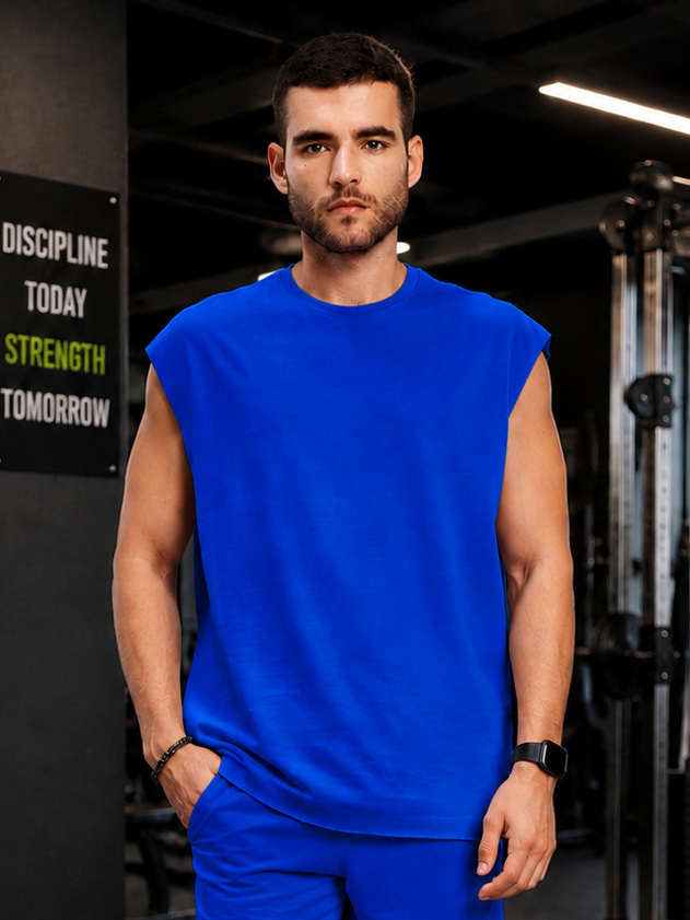 DRIVE MONOCHROME SLEEVELESS T-SHIRT ROYAL BLUE