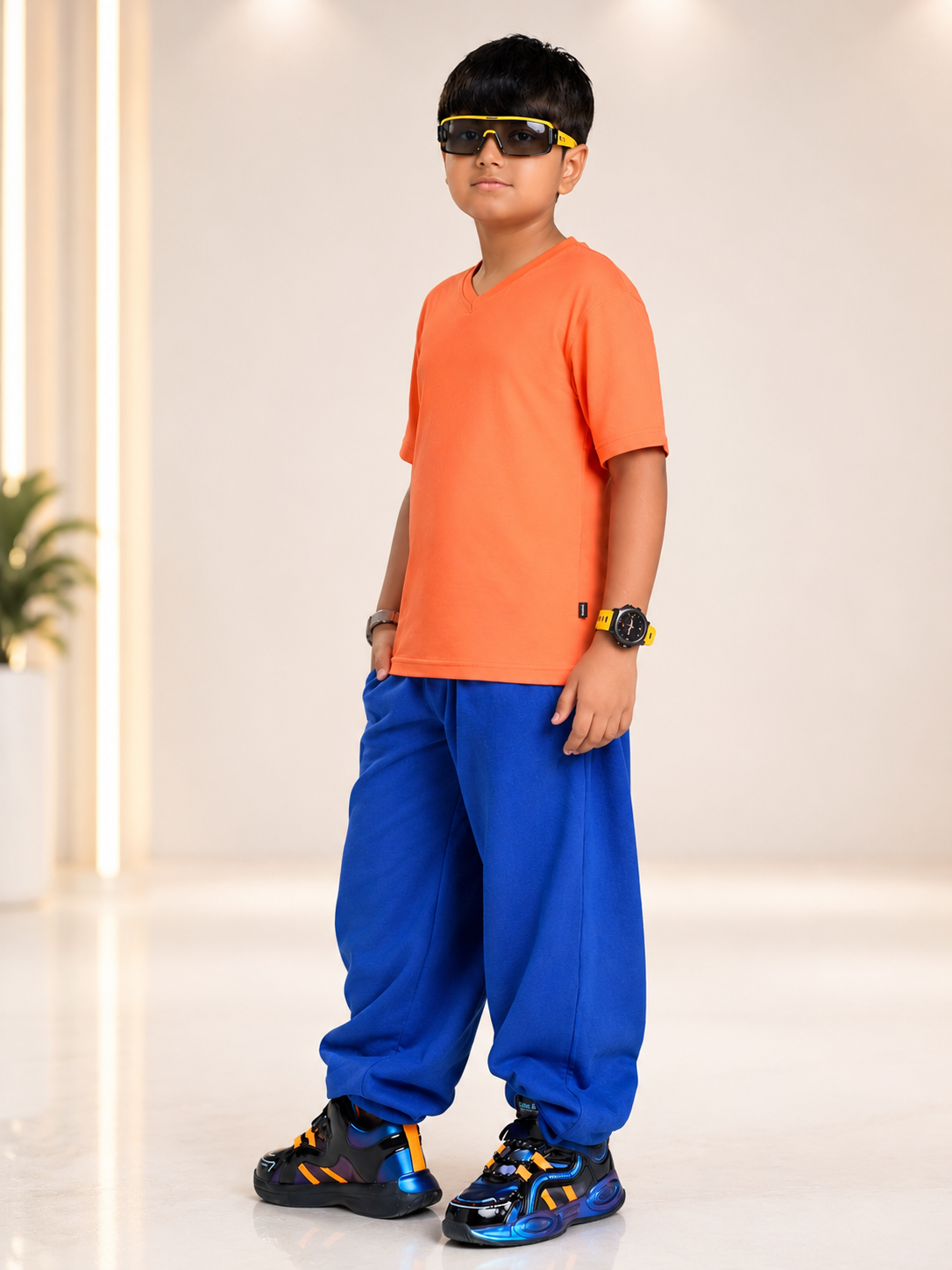 COOLFIT CO-ORD FOR BOYS GIRLS ORANGE BLUE - Trendy kids outfit in vibrant orange and blue.