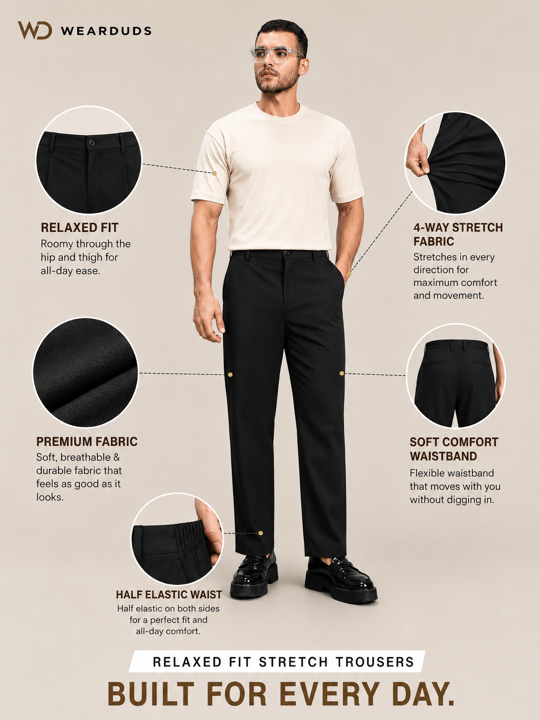 HIGH-FLEX TAILORED PANTS DARK BLACK featuring relaxed fit, premium fabric, and 4-way stretch for all-day comfort.