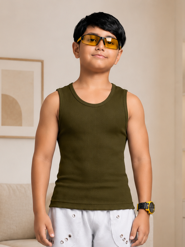 EASY WEAR VEST T-SHIRT FOR BOYS GIRLS OLIVE GREEN