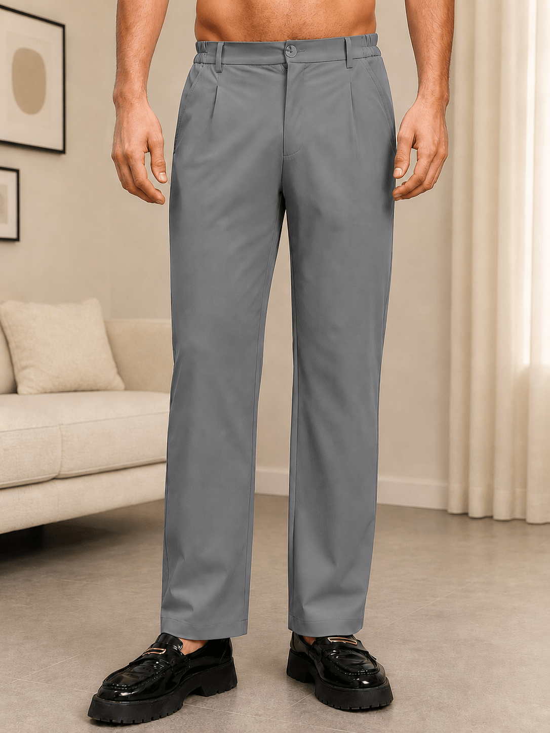 HIGH-FLEX TAILORED PANTS IN GREY