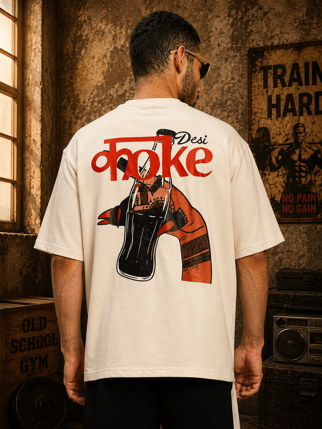 CREATIVE SLOGAN DUAL TEXT T-SHIRT CREAM featuring a bold graphic design on a cream-colored tee.