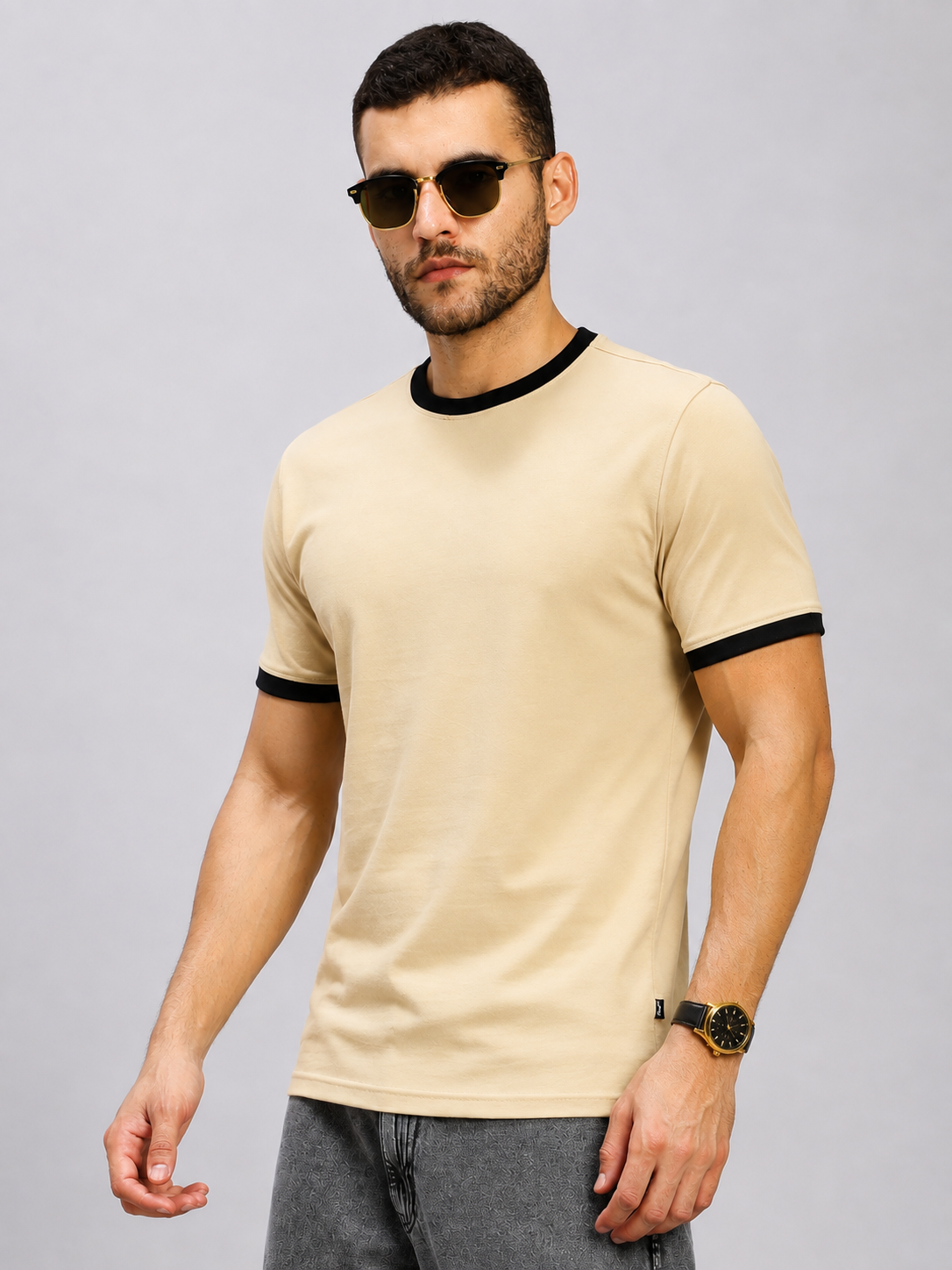 MINIMALIST CONTRAST EDGE T-SHIRT BEIGE