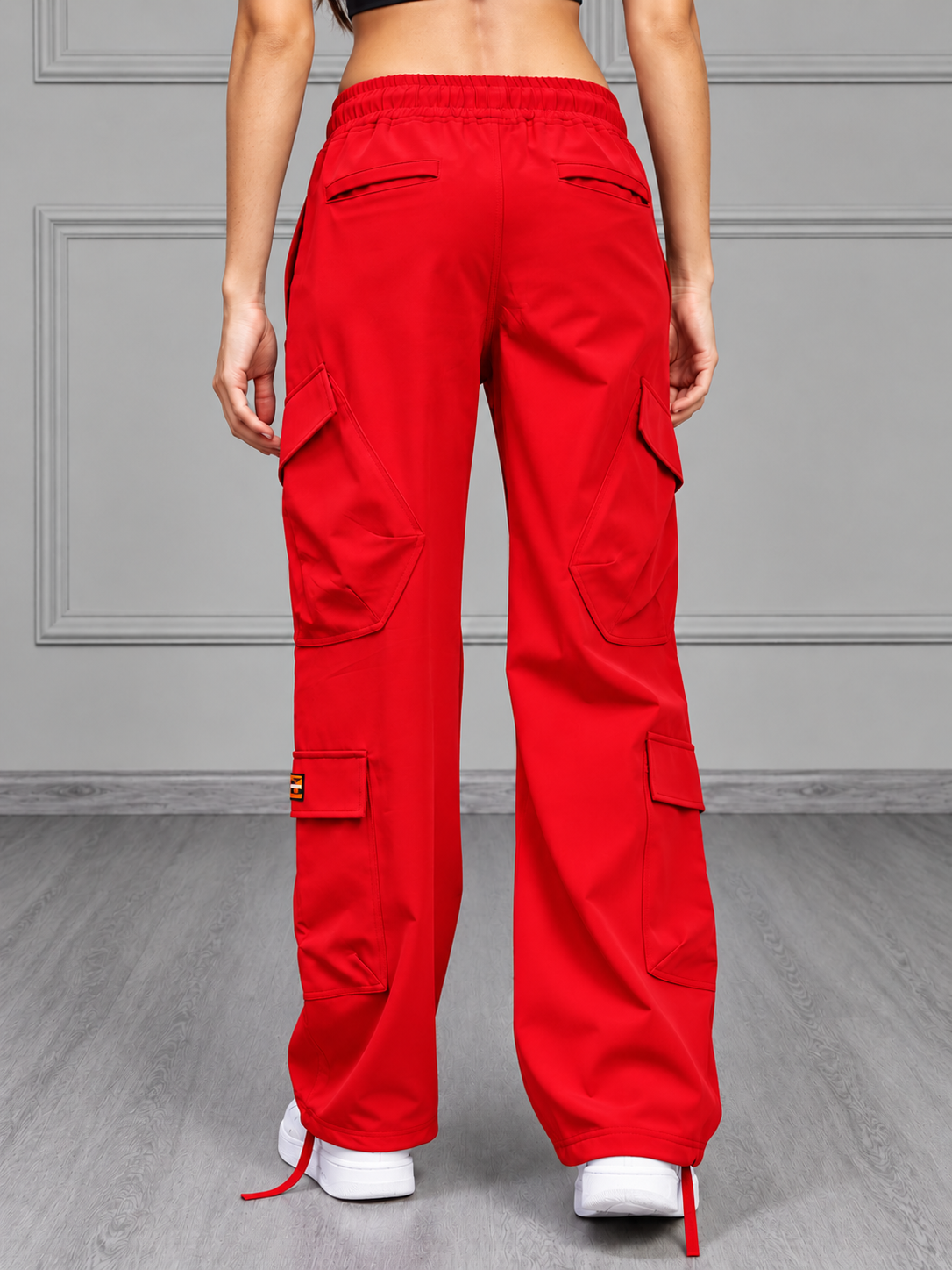 WOMEN TACTICAL FIT MULTI POCKET CARGO PANTS RED