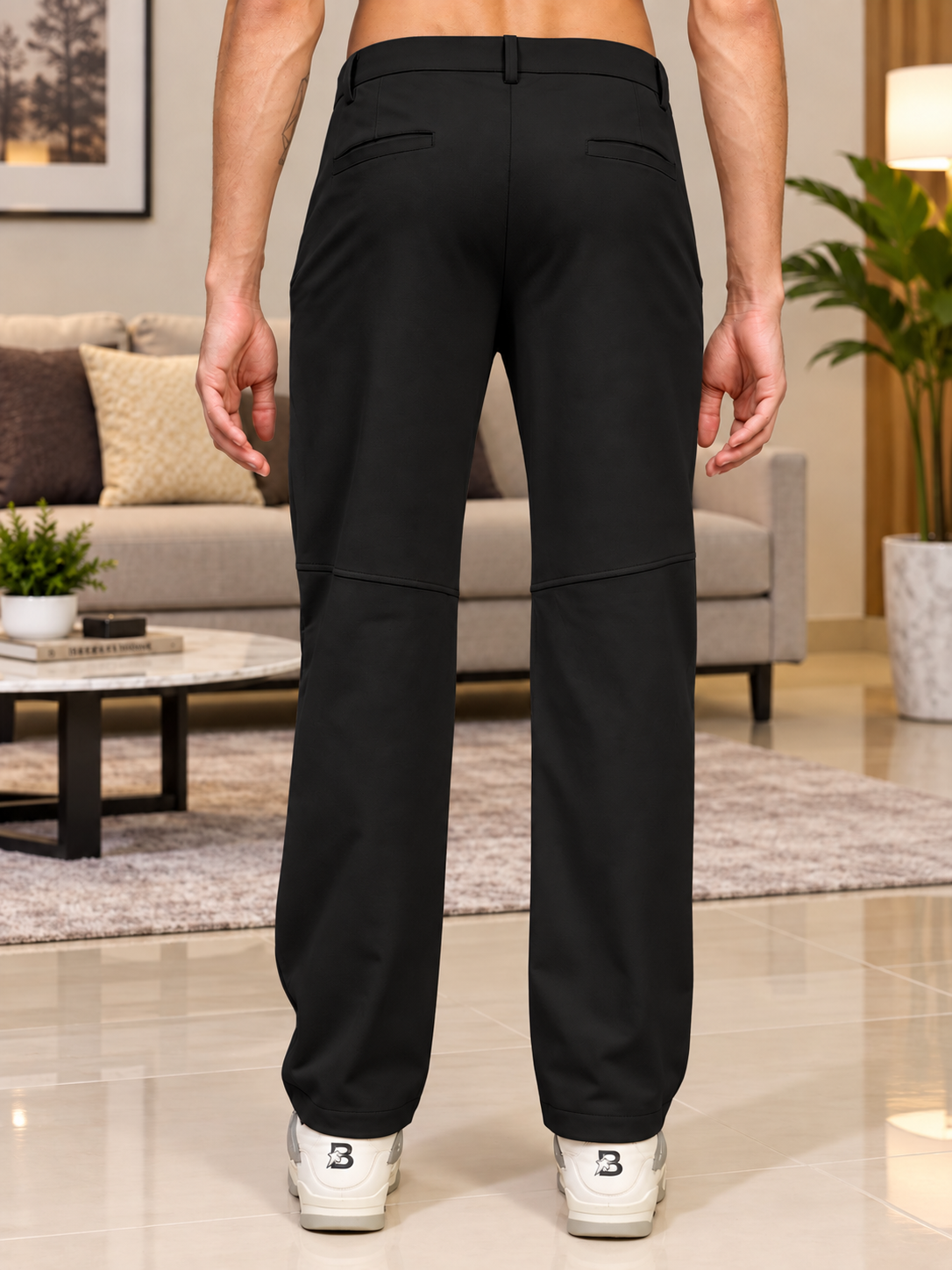 STRETCH STRAIGHT CASUAL PANTS BLACK