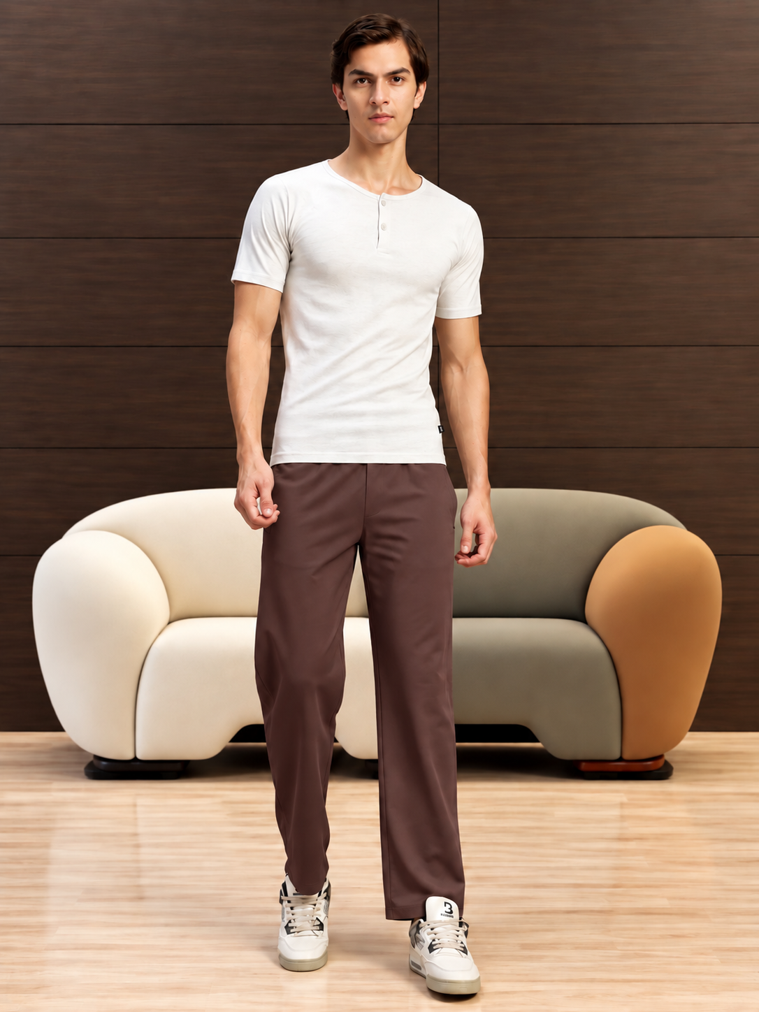 ESSENTIAL FLEX FIT CASUAL PANTS DARK BROWN