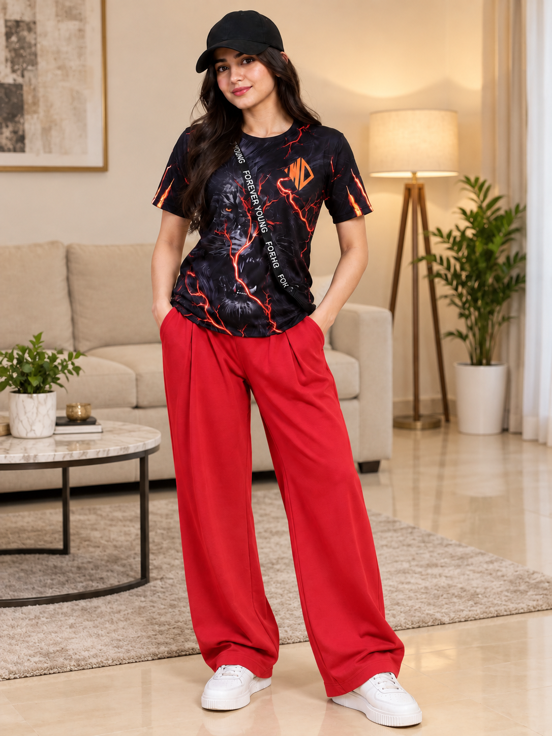 WOMEN DRAPE TAILORED FIT JOGGERS RED