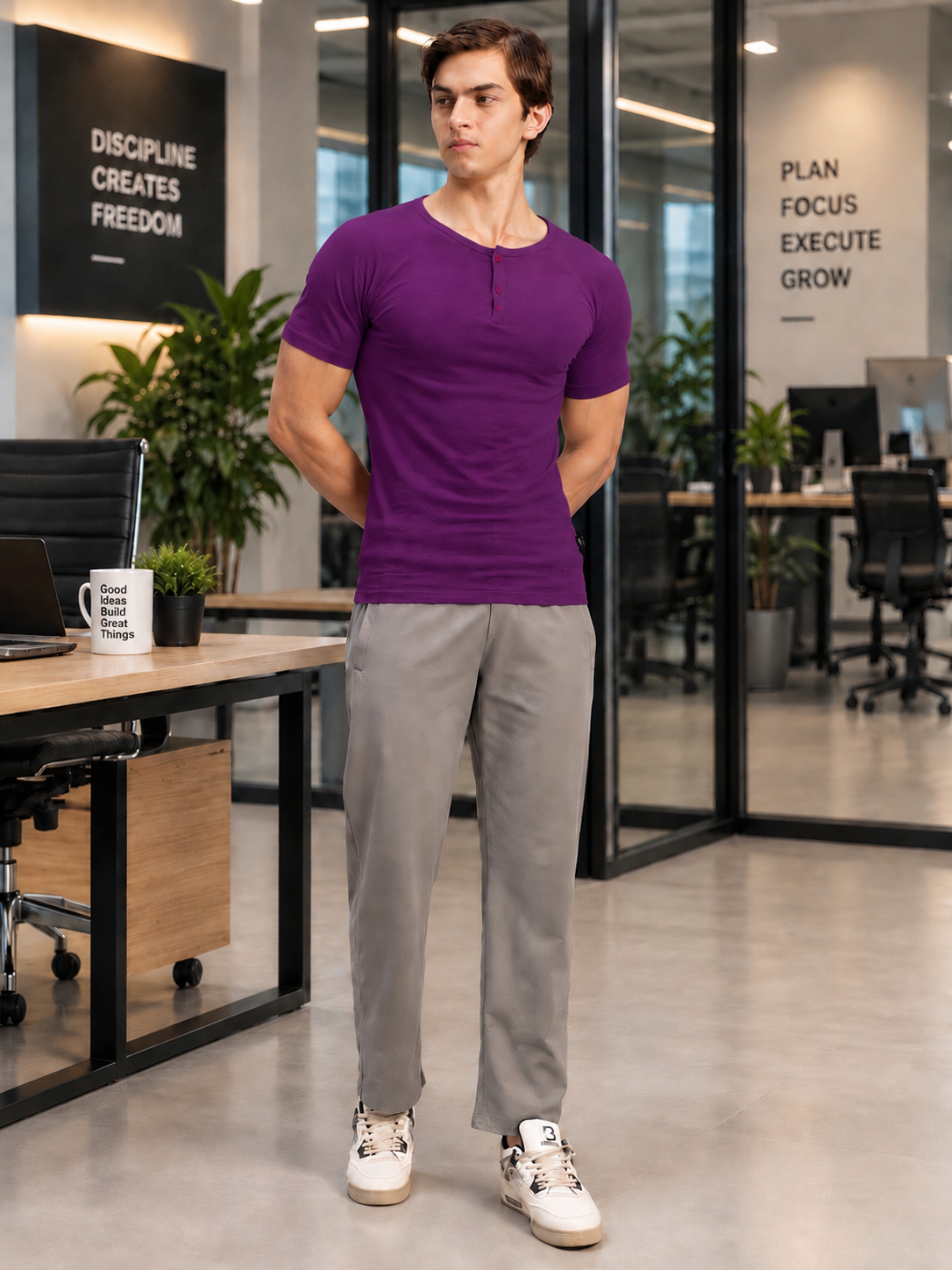 SLEEVE BUTTON HENLEY PURPLE