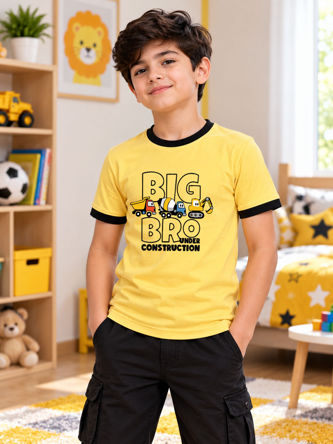 BIG BRO REGULAR FIT T-SHIRT FOR BOYS GIRLS YELLOW