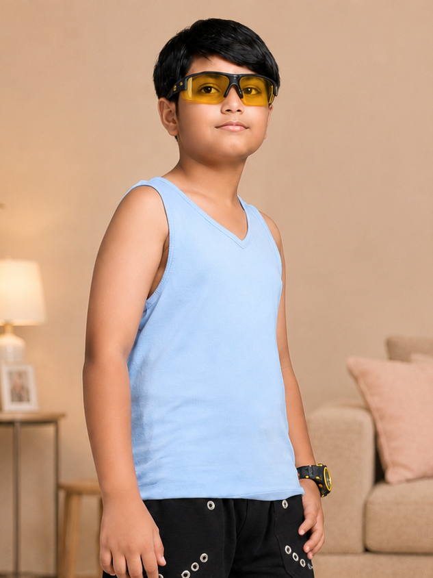 SIGNATURE SCRIPT SLEEVELESS FOR BOYS GIRLS SKY BLUE